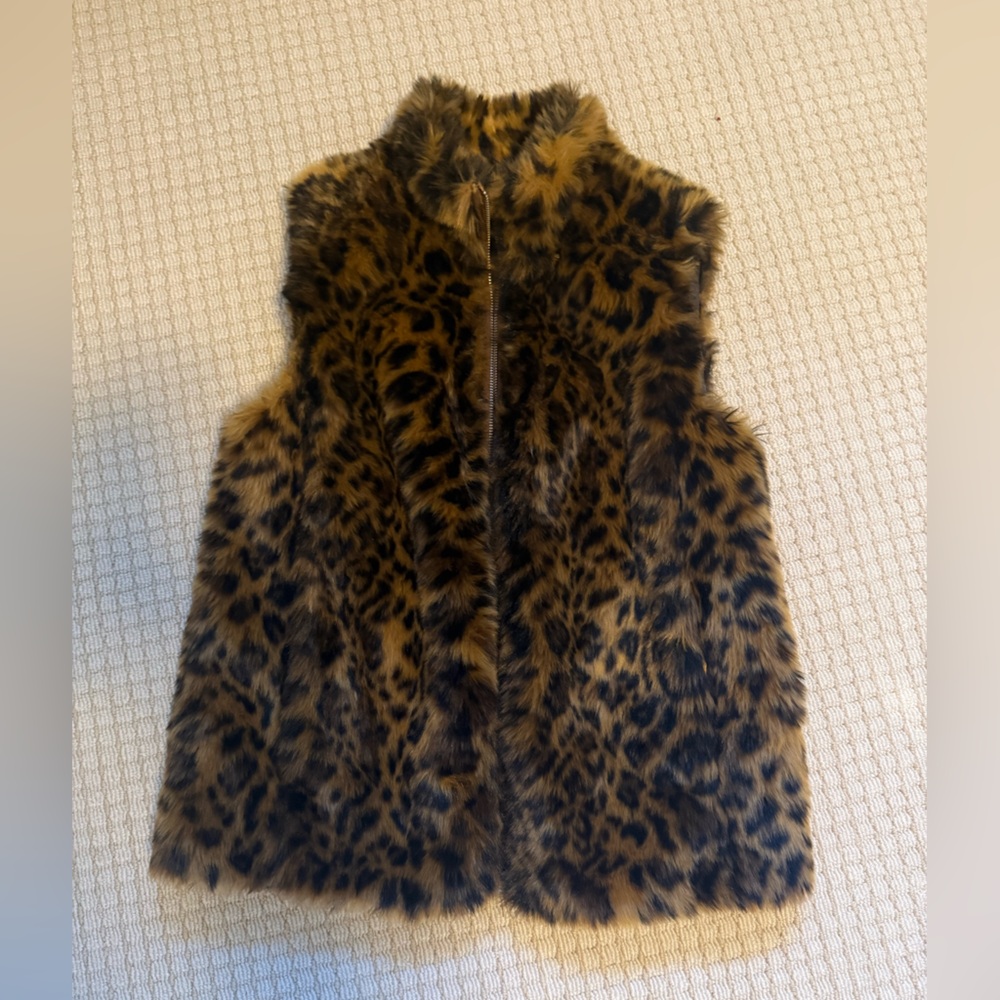 J Crew Leopard Faux Fur Vest